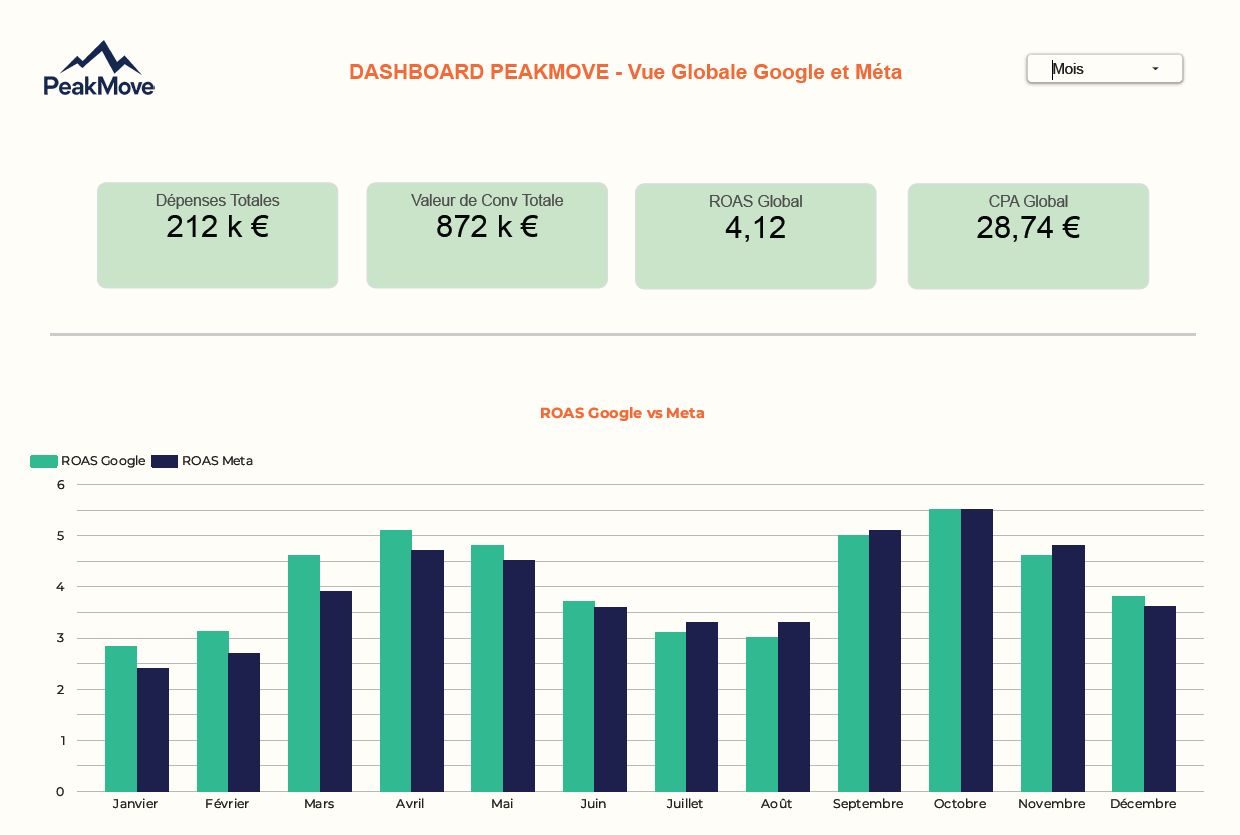 Dashboard Looker Studio, vue globale