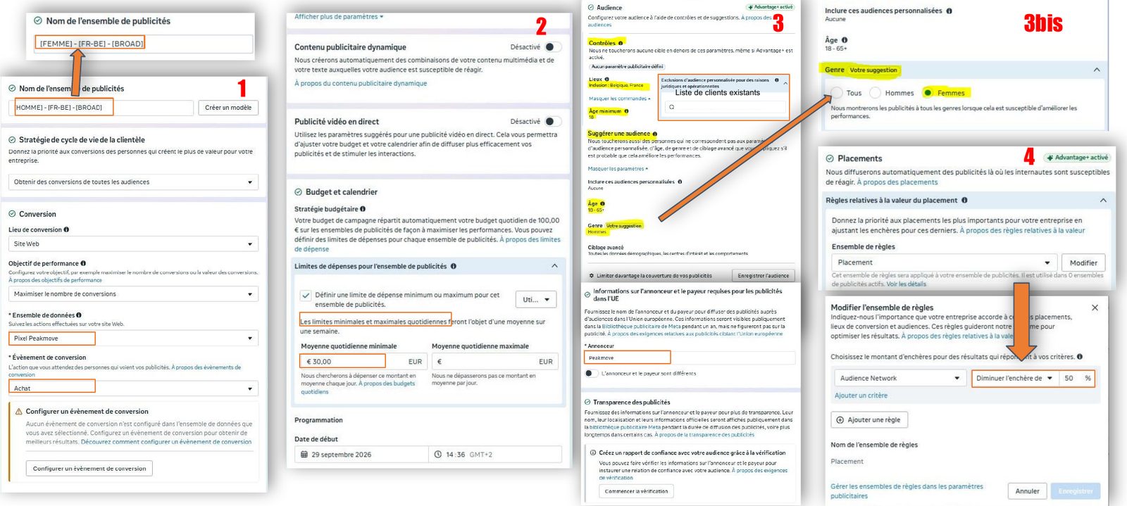 Captures des ensembles de publicités Meta